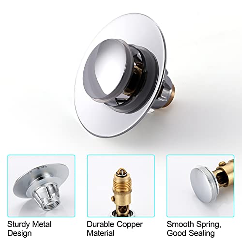Universal Bathroom Sink Stopper - Stainless Steel Bounce Drain Filter, Pop Up Drain Stopper, Bullet Core Push Type Sink Stopper for Wash Basin, Sink Drain Plug with Anti-Clogging Strainer, Chrome - color: Chrome, style: Small Cover