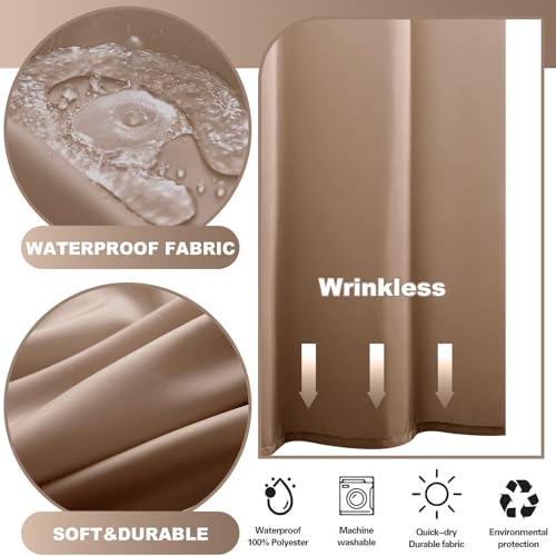 Extra Long No Hook Shower Curtain with Snap in Liner, Ombre Brown Shower Curtains and Liner Set, Hotel Fabric Bath Curtain for Bathroom, Mesh Top Window Waterproof Washable, 71" x 84" - color: Ombre Brown, size: 71"W x 84"L (Pack of 1)