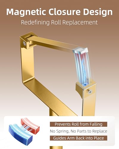 RUACQ Toilet Paper Holder Stand, Modern Freestanding Tissue Roll Holder for Bathroom, Durable 304 Stainless Steel and Weighted Base Toilet Paper Stand (Gold, 1 Pack) - color: Gold, size: Free Standing