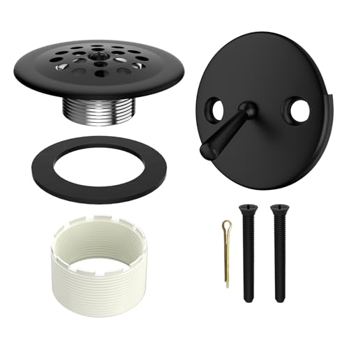Trip Lever Tub Drain Kit, Bathtub Drains Stopper Replacement Set with Trip Lever Overflow Faceplate, Strainer, No Putty Gasket and Matching Screws (Matte Black) - color: Black Kits