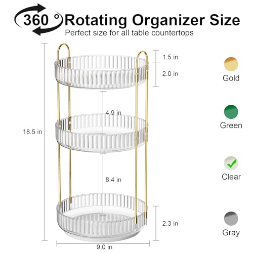 GTI 360°Rotating Makeup Organizer, 3 Tier Large Capacity Perfume Cosmetics Skincare Vanity Organizers,Bathroom Counter Organizer, Dresser Spinning Countertop Organizer and Storage for Women (Clear) - color: Transparent