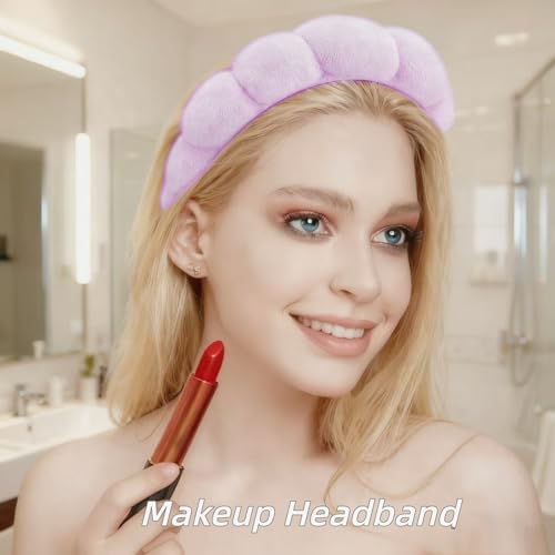 7 Pcs Spa Set, Facial Headband and Wristband Set, Skincare Accessories, College Style Girl Idea Gifts, Hair Accessories for Women and Girls (Purple) - color: Purple