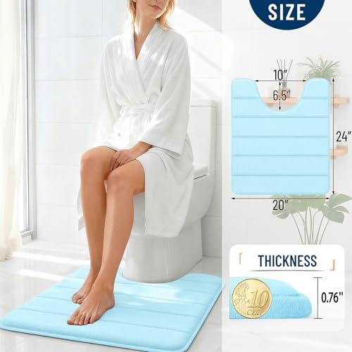 OLANLY Memory Foam Toilet Rugs U Shaped 24x20, Super Soft Absorbent Contour Bath Rugs, Quick Dry, Machine Washable Toilet Mat, Bathmat Floor Carpet, Bathroom Home Decor Accessories, Sky Blue - color: Sky Blue, size: 24" X 20" Contour Rug