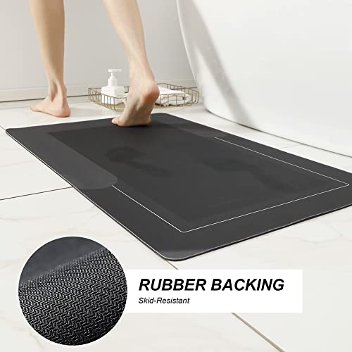 HelloTree 3PCS Bath Mat Rug Rubber Non Slip Quick Dry Rug Sets Super Absorbent Thin Bathroom Rugs Fit Under Door Dark Grey Washable Bathroom Floor Mats for in Front of Bathtub, Shower Room, Sink - color: Dark Grey, size: 20" X 32" + 20" X 47"+ U Shape 20"