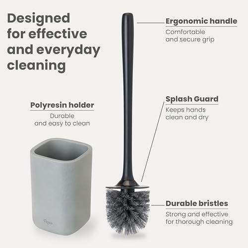 Vigar Zense Toilet Brush and Holder Set - Toilet Bowl Brush and Holder, Polyresin Stone Bathroom Accessory, Compact Toilet Cleaner Brush for Bathroom Decor and Toilet Accessories Set - Concrete - color: Concrete