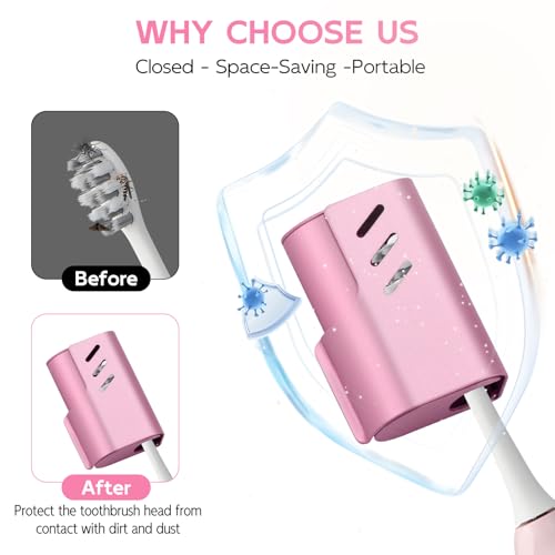 2PCS Aluminum Toothbrush Head Caps, Travel Toothbrush Top Cover, Portable Protector Clip Pod Fits Most Manual and Electric Toothbrush Heads for Household Traveling, Camping, School, Business - Pink - color: Pink-2pcs