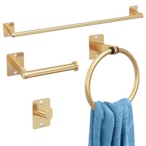 KLJKPA Bathroom Accessories Set, 4-Piece Gold Bathroom Hardware Set | 24 inch Towel Bar, Towel Racks for Bathroom, Robe Towel Hooks, Toilet Paper Holder Wall Mounted - color: Gold (4 Piece), size: 24 inch