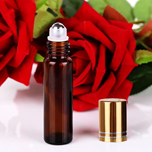 inice 24 Pack Roller Bottles for Essential Oils, Amber Galss 10ml Roll On Bottle with Stainless Steel Roller Balls and Metal Caps - color: 24 PACK Amber Roller Bottles