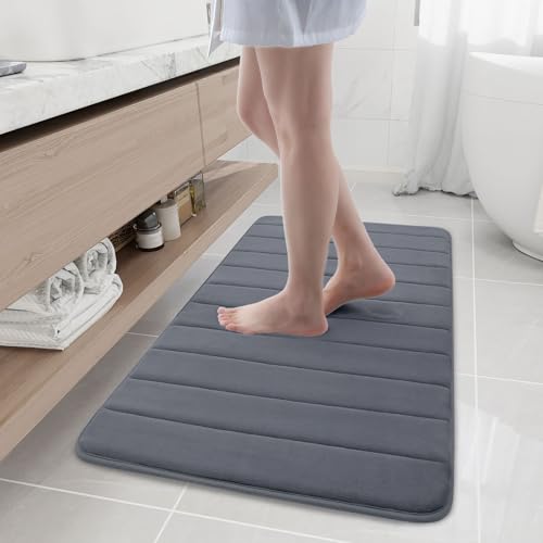Buganda Memory Foam Bath Mat, 44" x 24", Ultra Soft Bathroom Rugs, Water Absorbent and Machine Washable Bath Rug Runner for Bathroom, Shower, and Tub, Dark Grey - color: Dark Grey, size: 44" X 24"