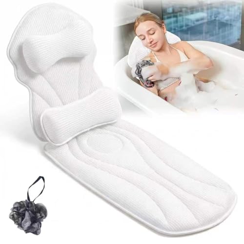 Full Body Bath Pillows for Tub Luxury Bathtub Pillow Cushion for Head,Shoulder,Back&Lumbar Support Thick Tub Pillow for Bathtub for Women Soft 5D Air Mesh Mat 12 Non-Slip Power Suction Cups (White) - color: White Bath Pillow