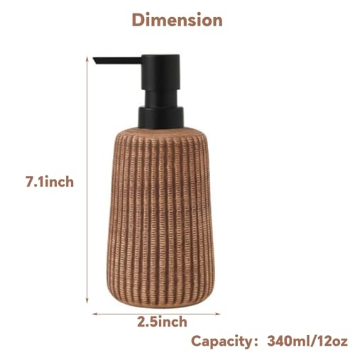 Comeon Hand Soap Dispenser, 12OZ/340ml Marble Dish Soap Dispenser Ceramic Countertop Refillable Hand Lotion Pump Bottle Liquid Hand Soap Jar Shower Dispenser Kitchen Bathroom Décor (Light Brown)