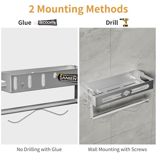 Stylish Kitchen Paper Towel Holder with Shelf - Adhesive Hand Towel Holder for Bathroom Wall Mount, Rust-Resistant Matte Grey Finish for RV Toilet Paper Holder Rack, Easy One-Handed Operation Design - color: Gray