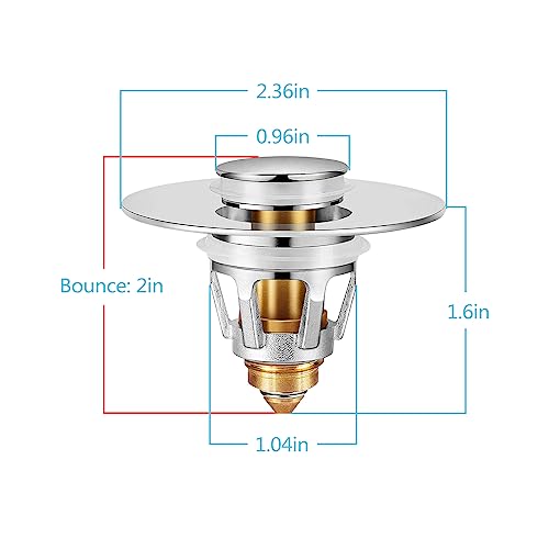 Universal Sink Stopper with Hair Catcher, Faster Drainage, Bathroom Sink Drain Strainer in Brass, Pop Up Drain Cover, Basin Plug for 1.04~1.97 Inch Drain Hole - color: 1.04-1.97" Single Piece