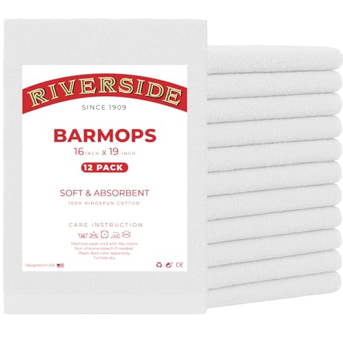 RIVERSIDE Bar Mop Towels Pack of 12, 16x19 Inches, 100% Ring Spun Cotton Terry Cloth Kitchen Towel, Highly Absorbent & Reusable Multipurpose Cleaning Rags for Bathroom, Hotel, Restaurant, White - color: White, size: Bar Mop (PK 12)