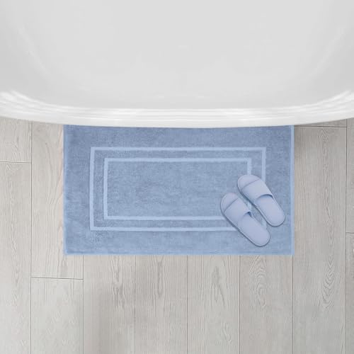 Feather & Stitch 2 Piece Towel Like Bath Mats (30x21 Inch) 100% Cotton Terry Bath Mats, Bathroom Shower Floor Mats [NOT A Bathroom Rug], Soft Absorbent Washable Mats - Pool Blue - color: Pool Blue