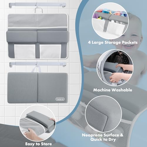 beiens Bath Kneeler and Elbow Rest Pad Set - 1.5'' Comfortable Thick Baby Bath Kneeler Pads, Quick Dry Soft Kneeling Pad for Baby Bath Time, Non-Slip Knee& Arm Support Bathtub Mat with Toys Organizer - color: Grey