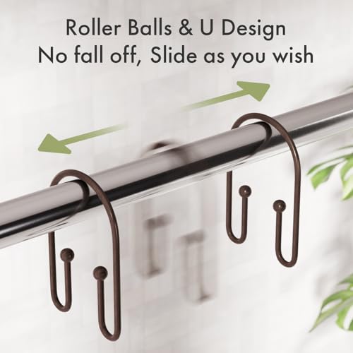 AmazerBath Shower Curtain Hooks, Simple Bronze Double Shower Curtain Hooks Rust Proof, Non-Slip Simple Shower Curtain Rings, Metal Shower Hooks for Shower Curtain Liner Bathroom, 12Pcs - color: Bronze, style: Minimalist