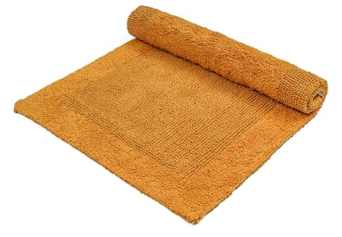 Cotton Reversible Bathmats 20"X32" Mustard – 100% Cotton Scalloped Bath Mat, Anti Skid, Soft & Absorbent Bathroom Rug for Shower, Tub & Entryway - color: Mustard, size: 20"X32" - Reversible