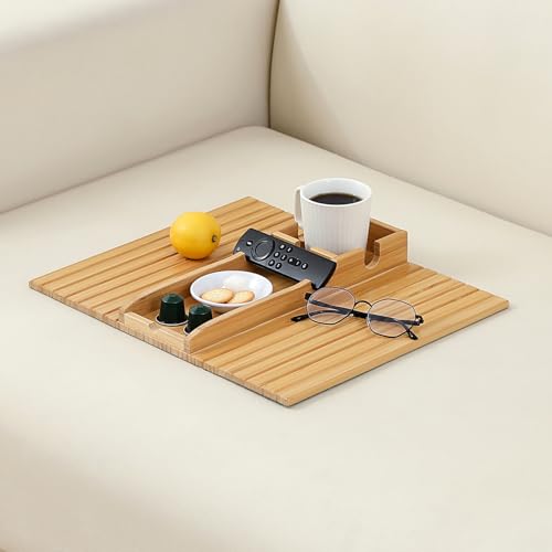 Bamboo Couch Cup Holder Arm Tray Table，Foldable Couch Drink Holder Armrest Table，Sofa Arm Rest Tray，Flexible Arm Chair Table Tray Recliners for Drink,Cups, Snacks, Phone, Remote (Bamboo) - color: Bamboo