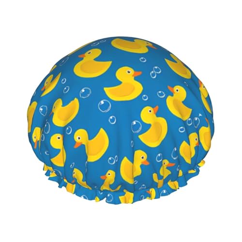Rubber Ducks Shower Cap For Women Reusable Waterproof Double Layers Bath Cap Hair Protection Elastic Ladies Spa Salon Shower Hat - color: Yellow Rubber Duck