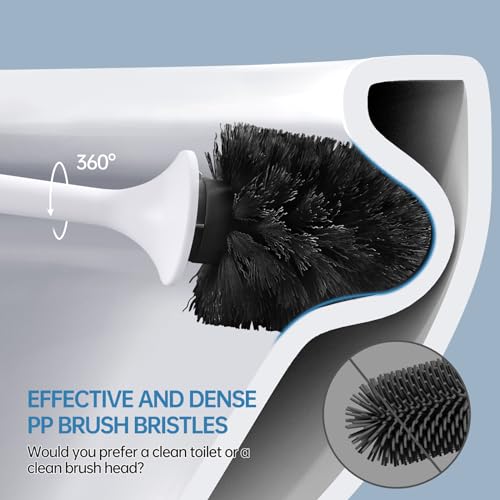 Toilet Brush, Toilet Bowl Brush and Holder Set for Bathroom, Toilet Cleaning Scrubber Cleaner Brush for Bathroom for Deep Cleaning with Stiff Plastic Bristle, Ventilated Holder (Black Head) - color: Black Head