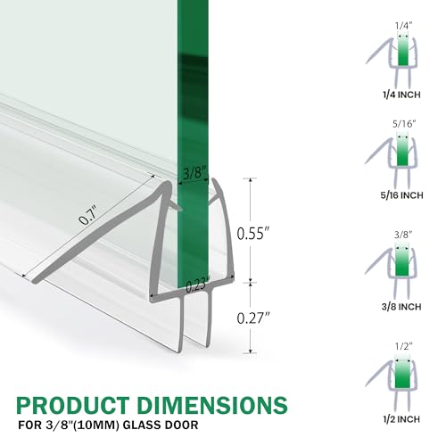 Shower Door Bottom Seal with Sweep 2Pack, 39"(990mm) Length PVC Clear Strips for 3/8"(10mm) Thick Frameless Glass Door, to Stop Water Leaking - size: 39 inch long,for 10mm glass