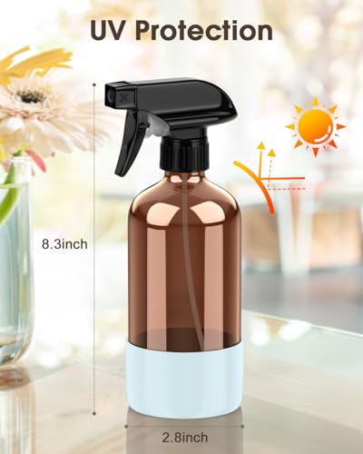 Bontip Glass Spray Bottle with Silicone Sleeve Protection, Amber Glass Spray Bottle Set for Window Cleaner Aromatherapy Facial Hydration Watering Flowers Hair Care 2 Pack/16 oz (Black & Blue, 16 oz) - color: Black & Blue, size: 16 Ounces