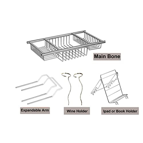 Bathtub Tray Caddy,Expandable Bathtub Shower Caddy,Adjustable Organizer Tray for Bathroom,Luxury Bath Caddy Tub Table, Bathtub Accessories & Bathroom Gadgets 304 Stainless Steel Holder