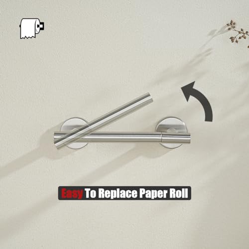 JQK Brushed Toilet Paper Holder, Double Post Pivoting Tissue Holder Wall Mount, 304 Stainless Steel Hold Mega Rolls, TPH150-BN - color: Brushed Steel