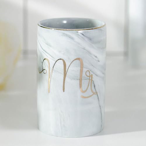 Marble ceramic mug, creative ceramic toothbrush holder, simple couple mouthwash cup. (Grey & A) - color: Grey & A