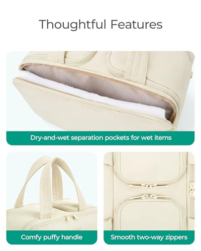 BAGSMART Travel Toiletry Bag, Puffy Large Toiletry Bag for Women, Lightweight Cosmetic Makeup Bag Organizer with Handle for Traveling, Accessories, Essentials, Toiletries (Coffee) - color: Coffee