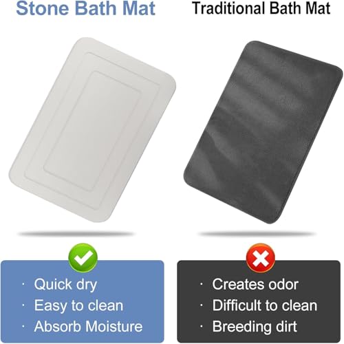 2 Pack Stone Bath Mat, Diatomaceous Earth Shower Mat, Non-Slip Super Absorbent Quick Drying Bathroom Kitchen Floor Mat (Ash Gray, 24x15) - color: Ash Gray Rectangle