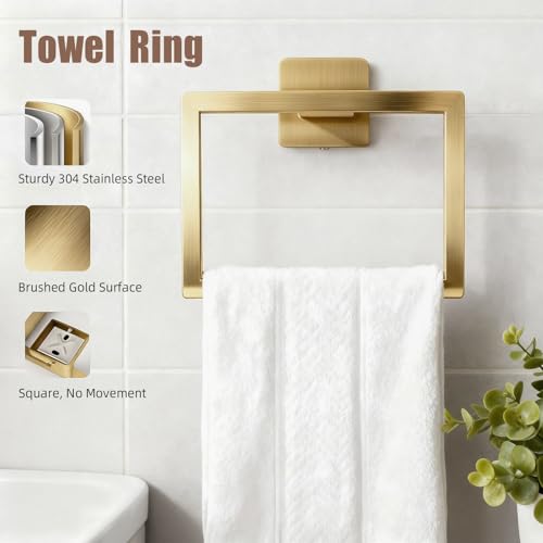 Brushed Gold Bathroom Accessories Hardware Set, 7-Pieces Stainless Steel Towel Racks for Bathroom, 16 Inch Towel Bar, Towel Holders, Updated Toilet Paper Holder with Shelf Wall Mounted - color: Gold, size: 7 Pieces