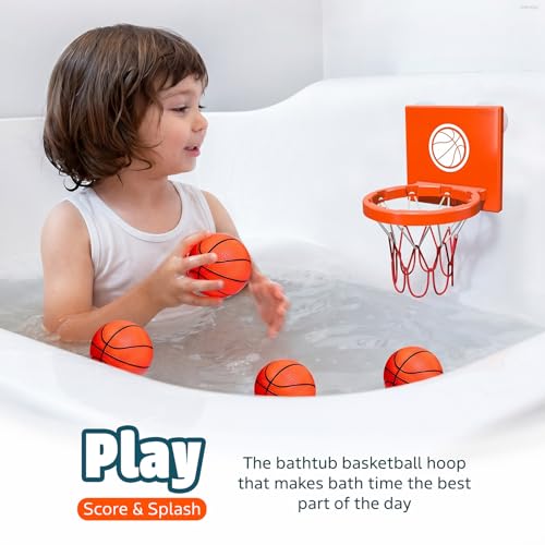 MARPPY Bath Toys - Bathtub Basketball Hoop for Kids, Toddlers - Suction Cup Basketball Hoop and 4 Soft and No Hole Balls - Baby & Toddler Mini Basketball Hoop - Boys & Girls - color: Orange 4 Balls (With Stripes)