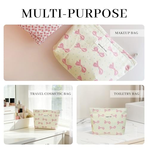 Wudygirl Bow Makeup Bag Polka Dot Cosmetic Bag Small Travel Makeup Pouch for Women Zipper Cosmetic Pouch Aesthetic Handbag 8.3" x 5.9"(Blue Dot Bow) - color: Blue Dot Bow