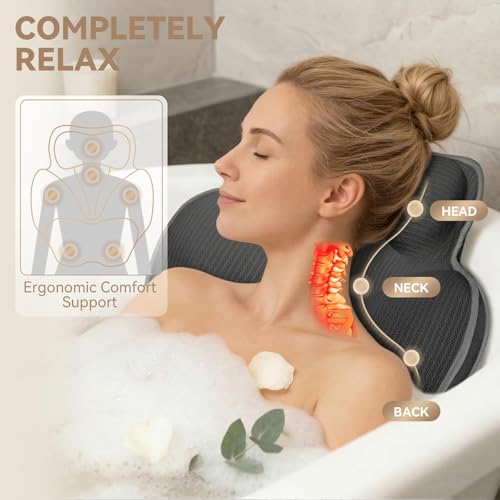 Bath Pillows for Tub, Luxury Bathtub Pillow Neck, Head, Back Support, Soft 5D Mesh Fabric and Non-Slip Suction Cups & Quick Dry, Fits All Tubs, Bath Soaking Accessories Spa Gifts, Grey - color: Grey