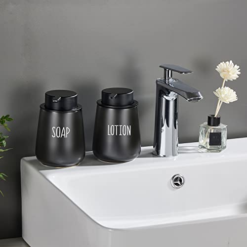 12Oz Hand Soap Dispenser Set - 2 Pack Ceramic Lotion Soap Dispenser Set with Easy-to-Press Black Pump, Refillable Mordern Liquid Dish Soap Dispensers for Bathroom & Kitchen (Black, Liquid Pump) - color: Black Liquid Dispenser