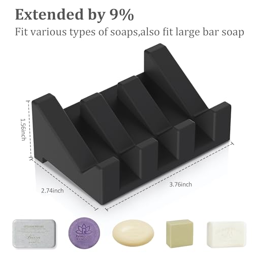 Silicone Soap Dish,3PCS Self Draining Soap Holder for Shower,Black | Self draining silicone soap dish with drainage,waterfall design keeps bar soap dry,extended soap holder for shower,bathroom - color: 3*black