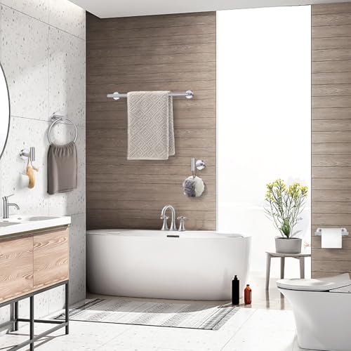 TQKAG Brushed Nickel 5 Piece Bathroom Hardware Accessories Set 23.6" SUS304 Stainless Steel Bathroom Towel Bar Holder Sets Double Post Pivoting Toilet Paper Holder Set Wall Mounted - color: Brushed Nickel, size: 5-Pieces Set-B
