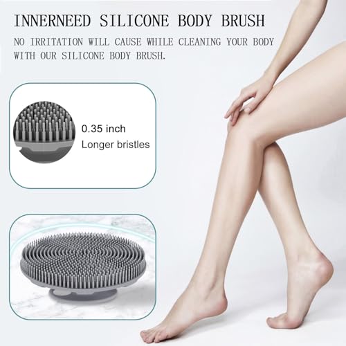 INNERNEED Food-Grade Soft Silicone Body Scrubber Shower Brush Handheld Cleansing Skin Brush, Gentle Exfoliating and Lather Well (Black+Gray) - color: (Set) Black+gray
