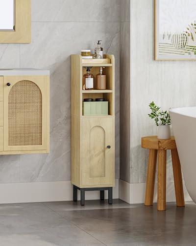 Hzuaneri Bathroom Storage Cabinet, Small Corner Floor Cabinet with Door and Shelves, Narrow Toilet Paper Holder, Bathroom Organizer with Adjustable Shelf, for Small Spaces, Yellow BC08202B - color: Yellow, size: 7.9"D x 7.9"W x 32.7"H