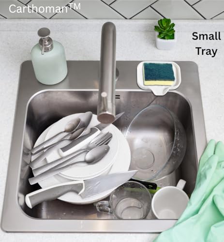 Silicone Soap Tray, Soap Dish with Drain Spout, Bathroom and Kitchen Sink Counter Organizer, Sponge Holder, Tray Perfect for Dispenser, Scrubber, Bottle, Cup on Sink, Tub or Counter - 2 Pack - color: White