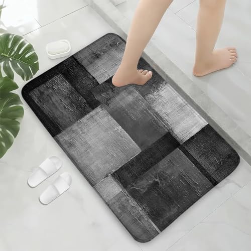 Abstract Black Grey White Bath Rug, Modern Minimalist Art Floor Mat Non-Slip Microfiber Soft Plush Bathroom Mat Carpets Floor Mat for Bedroom Kitchen Bathroom Toilet 17x29 Inch - color: Black Grey