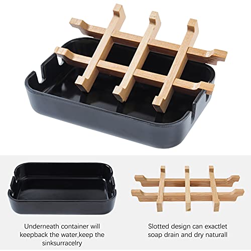 Soap Dishes for Bar Soap,2 Pack Environmentally-Friendly Bathroom Soap Dishes (Removable),2Pcs/Set Bamboo Soap Dishes Holder,Black - color: 2pcs-black