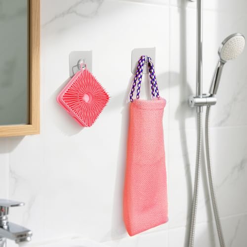 Manmihealth Dual-Sided Silicone Body Scrubber Scalp Massager & African Bath Sponge Net Set, 2-in-1 Silicone Shower Shampoo Brush Africa Wash Net Combination, Lather Well, Strong Exfoliating (Pink) - color: Shower Brush+net Sponge Set (Pink)