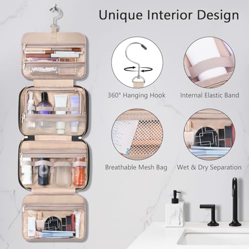 Wedama Toiletry Bag for Women, Hanging Travel Toiletry Bag with Jewelry Organizer Compartment Large Makeup Bag, PVC Waterproof Cosmetic Travel Bag for Travel Business Trips Camping Bathroom, Black - color: Black, size: Large, style: With Jewelry Organizer