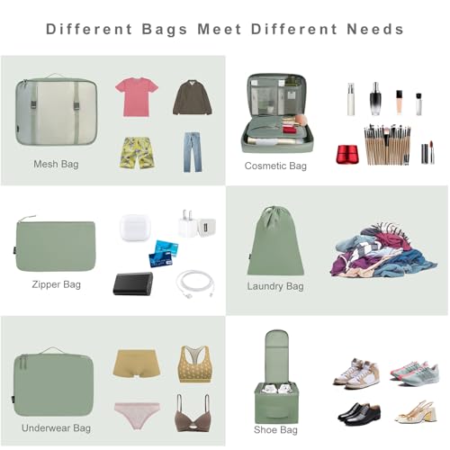 BAGAIL 8 Set Packing Cubes Luggage Packing Organizers for Travel Accessories-Matcha Green - color: Matcha Green, size: 8 Set