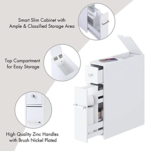 Spirich Slim Bathroom Storage Cabinet, Free Standing Toilet Paper Holder, Bathroom Cabinet Slide Out Drawer Storage, White - color: White