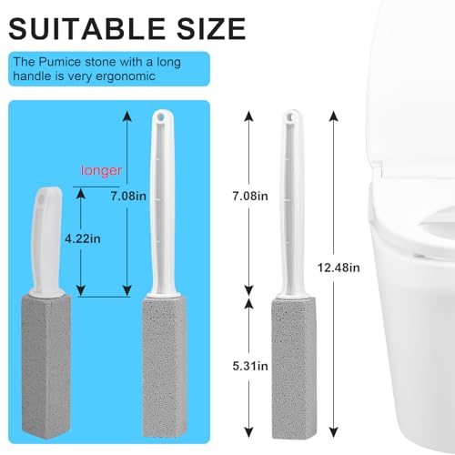Herda 2 Packs Toilet Pumice Stone with Long Handle, Pumice Stick Removes Hard Water Ring, Calcium Deposits, Rust Buildup, pumice stone for Cleaning Stove, Bathtub, Grill, Swimming Pool, Sink - size: 2 Count (Pack of 1)