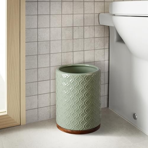 RQYIXI Elegant 6 PCS Ceramic&Wood Bathroom Accessories Set:Soap Dispenser,Toothbrush Holder,Tumbler,Soap Dish,Tray,Trash Can,Easy to Clean,Quatrefoil Pattern,Green-Affordable Home Luxury - color: Green Set-6pcs-new